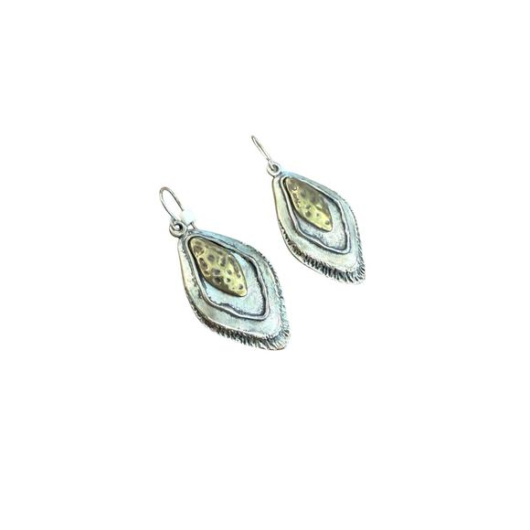 Silver Tone Contemporary Art Necklace Earrings Set Large Silver Tone Brass - Picture 3 of 10